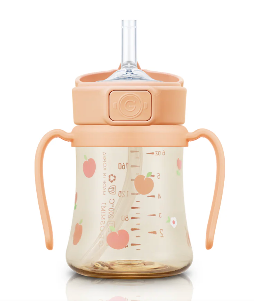 Grosmimi PPSU Straw Cup with Flip Top- Coral flower - 6oz (200ml)